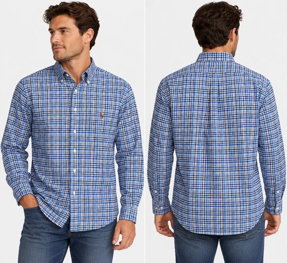Polo Ralph Lauren Men’s Blue Plaid Long Sleeve Button-Down Shirt